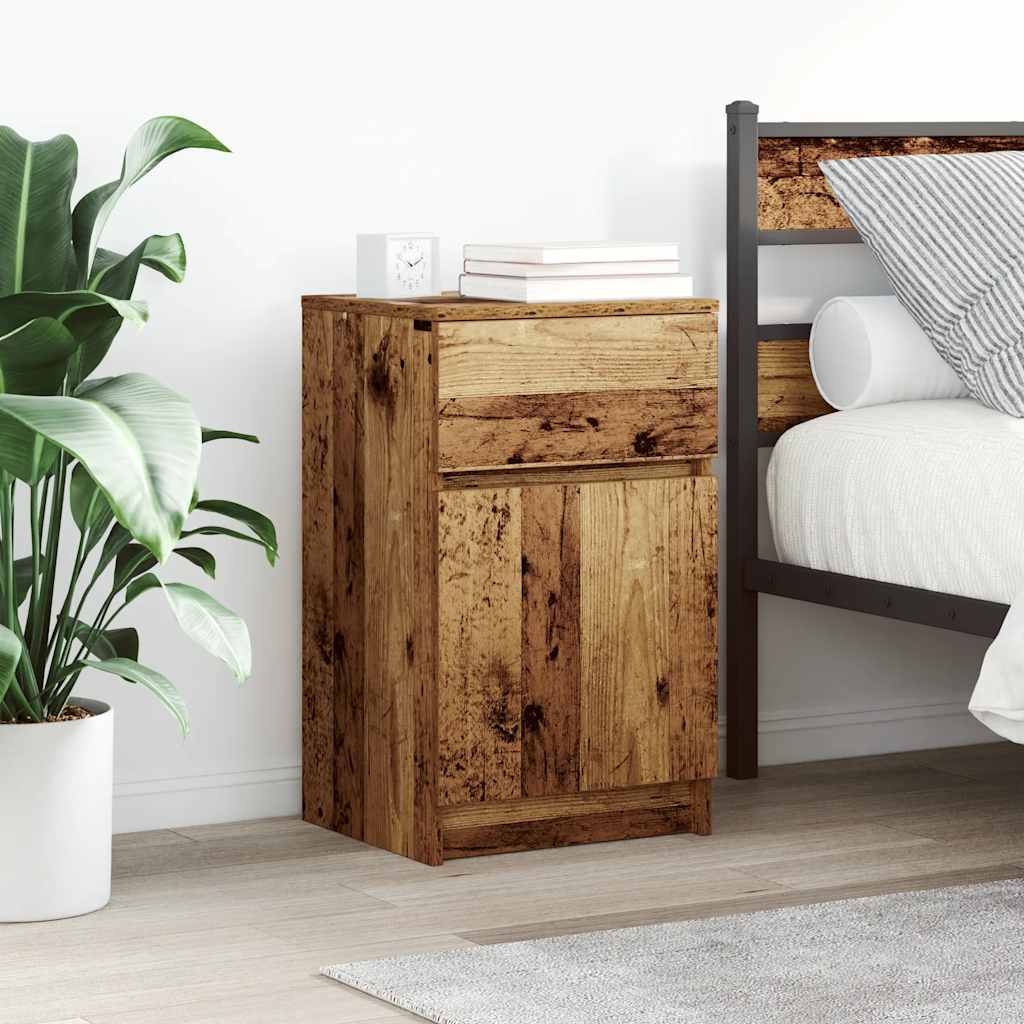 Nachtkastjes 2 st 39x35x65 cm bewerkt hout oud houtkleurig