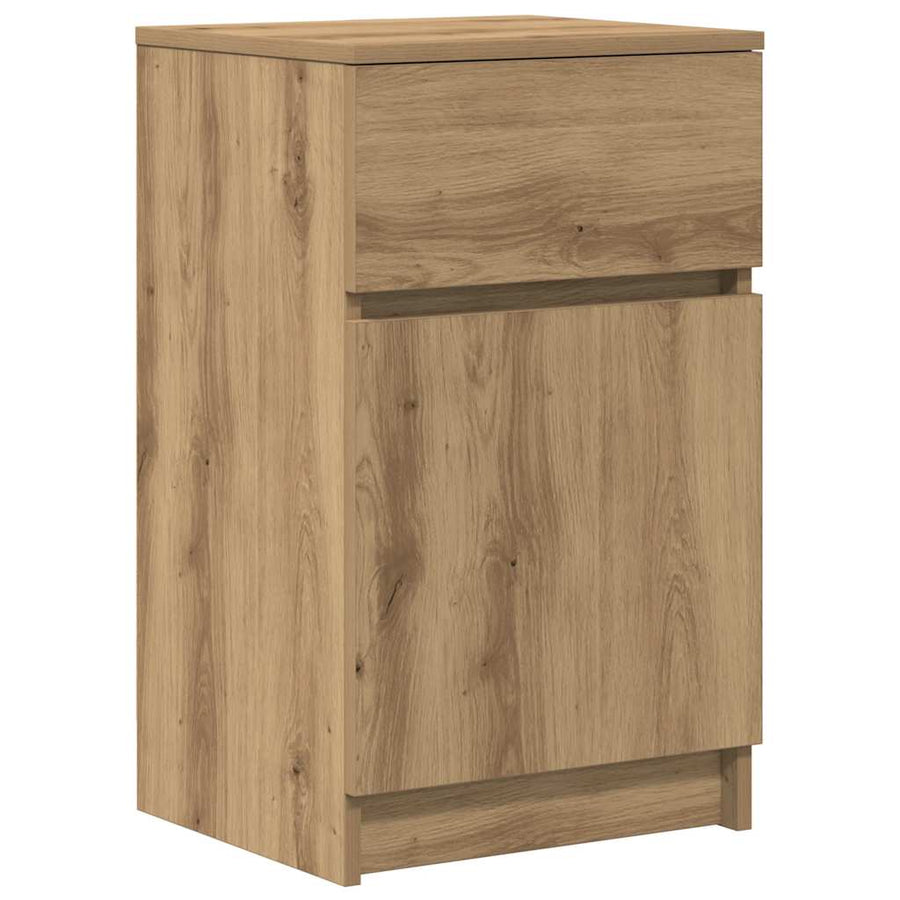 Nachtkastje 39x35x65 cm bewerkt hout artisanaal eikenkleur