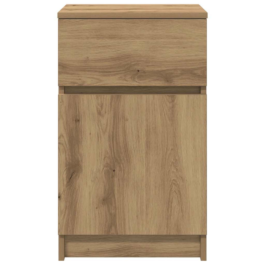 Nachtkastje 39x35x65 cm bewerkt hout artisanaal eikenkleur