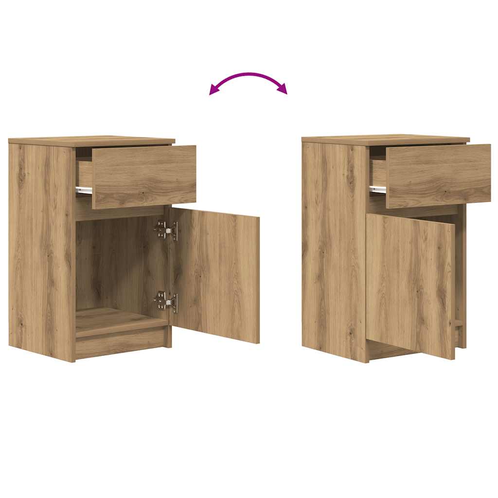 Nachtkastje 39x35x65 cm bewerkt hout artisanaal eikenkleur