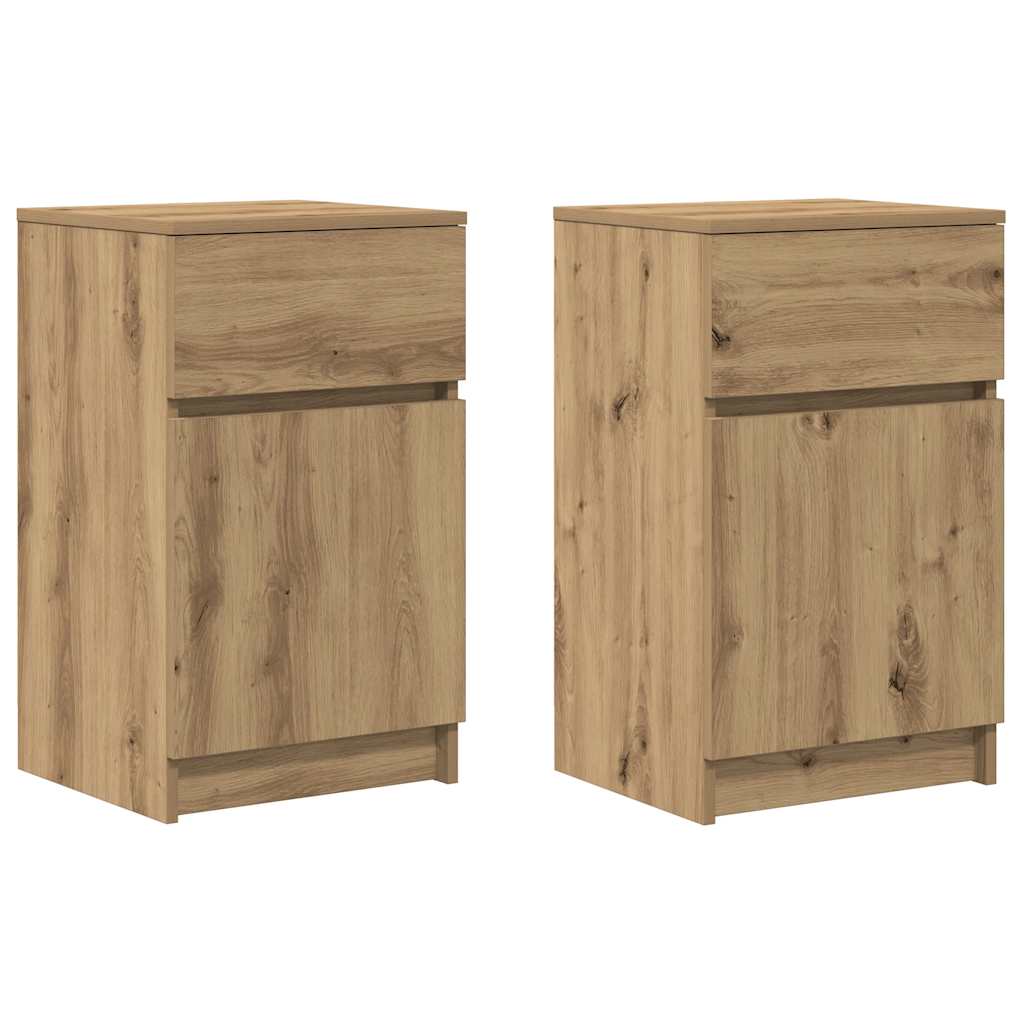 Nachtkastjes 2 st 39x35x65cm bewerkt hout artisanaal eikenkleur