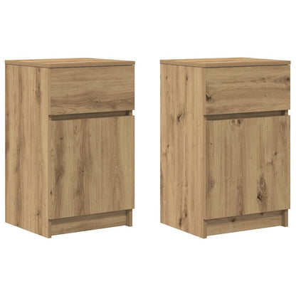 Nachtkastjes 2 st 39x35x65cm bewerkt hout artisanaal eikenkleur