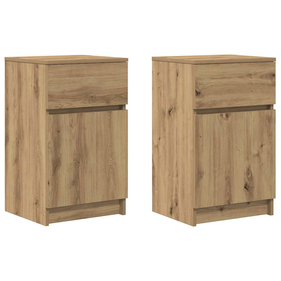 Nachtkastjes 2 st 39x35x65cm bewerkt hout artisanaal eikenkleur