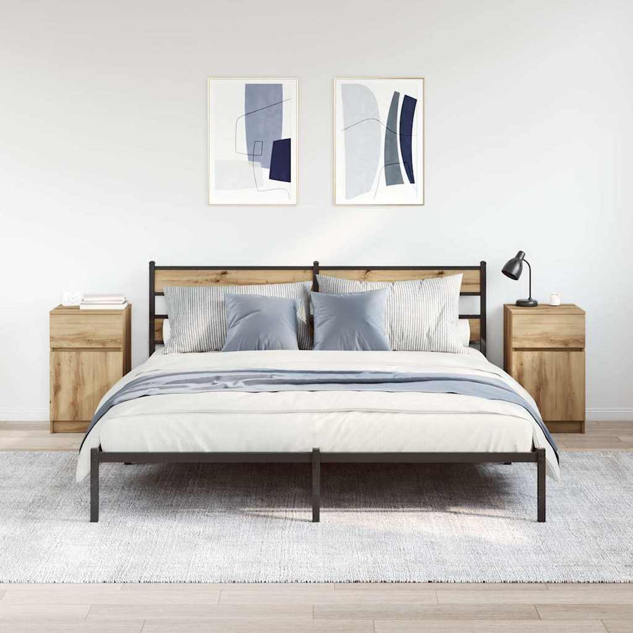 Nachtkastjes 2 st 39x35x65cm bewerkt hout artisanaal eikenkleur