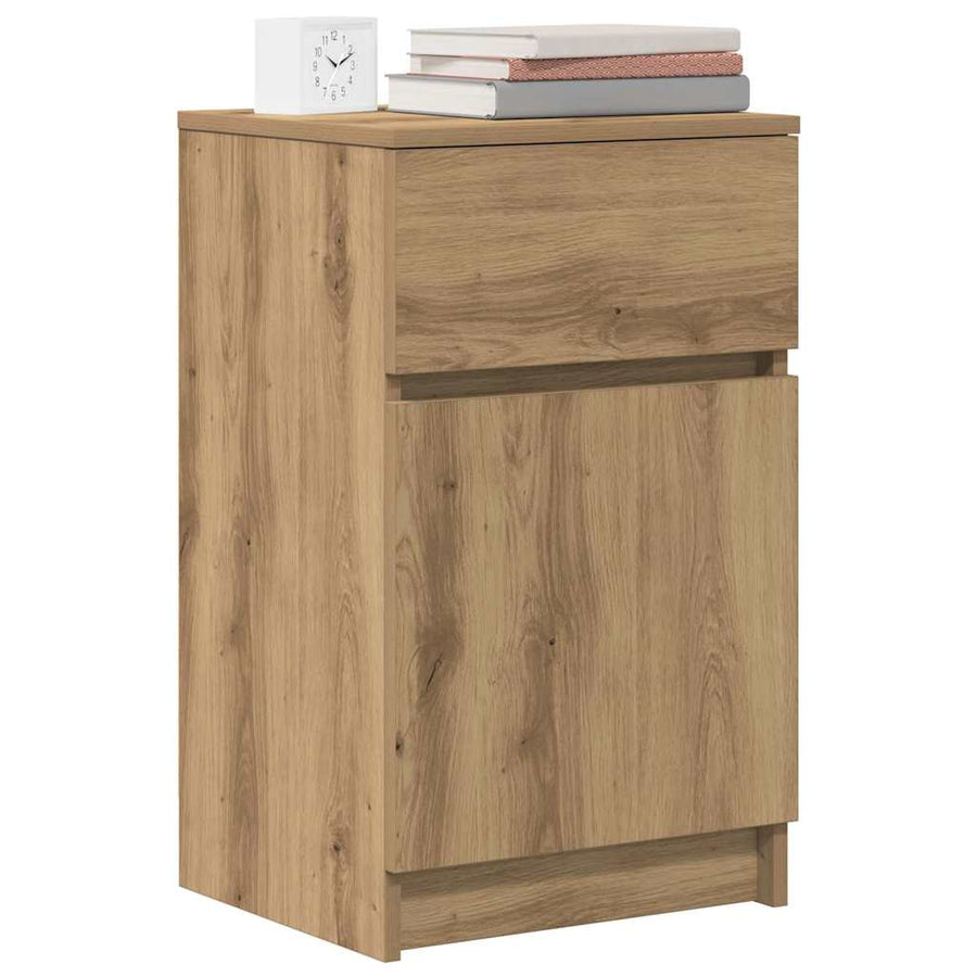 Nachtkastjes 2 st 39x35x65cm bewerkt hout artisanaal eikenkleur