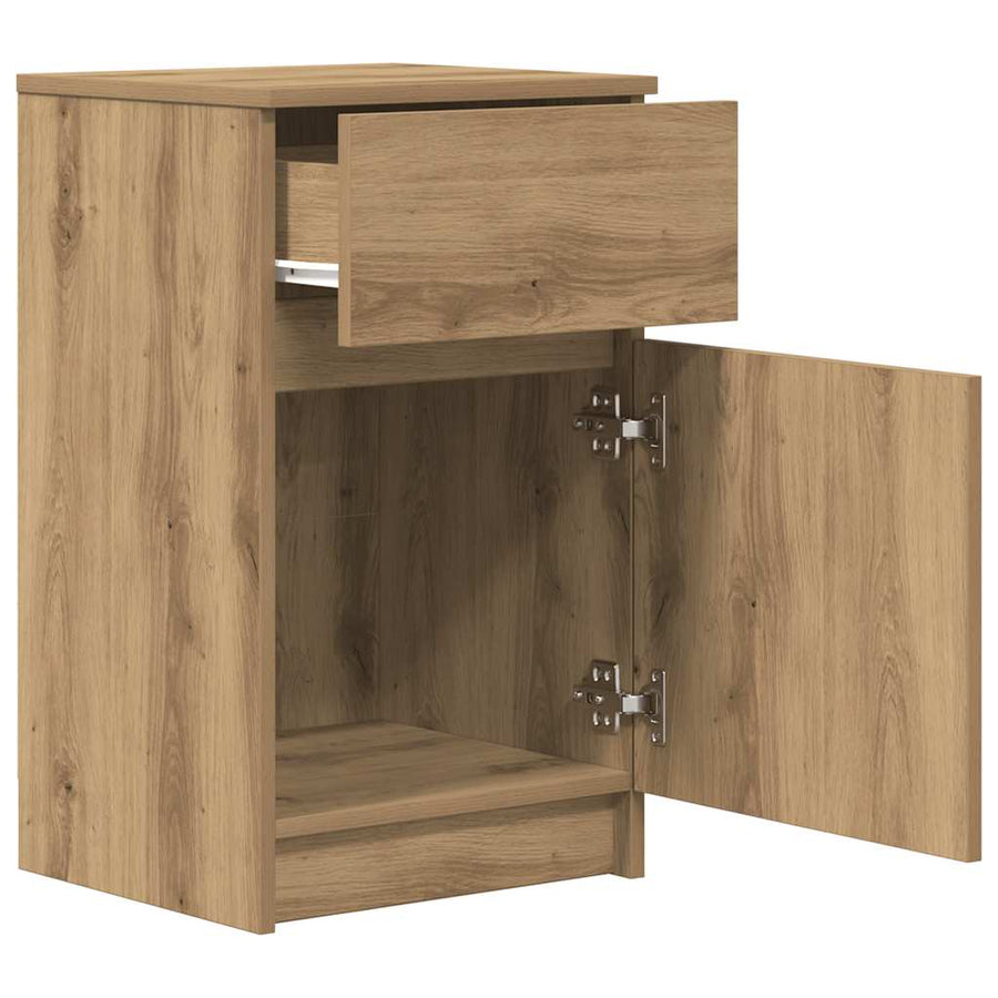 Nachtkastjes 2 st 39x35x65cm bewerkt hout artisanaal eikenkleur