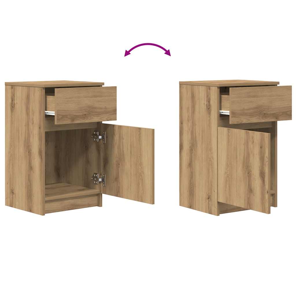 Nachtkastjes 2 st 39x35x65cm bewerkt hout artisanaal eikenkleur