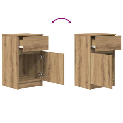 Nachtkastjes 2 st 39x35x65cm bewerkt hout artisanaal eikenkleur
