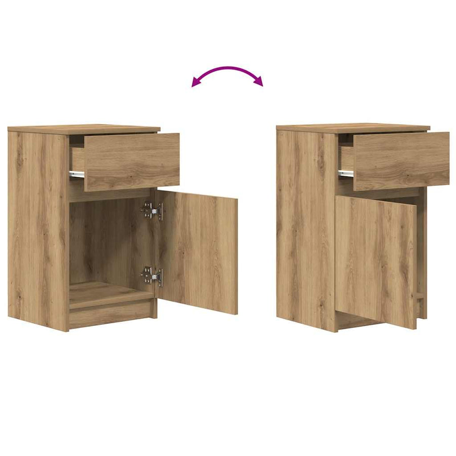 Nachtkastjes 2 st 39x35x65cm bewerkt hout artisanaal eikenkleur
