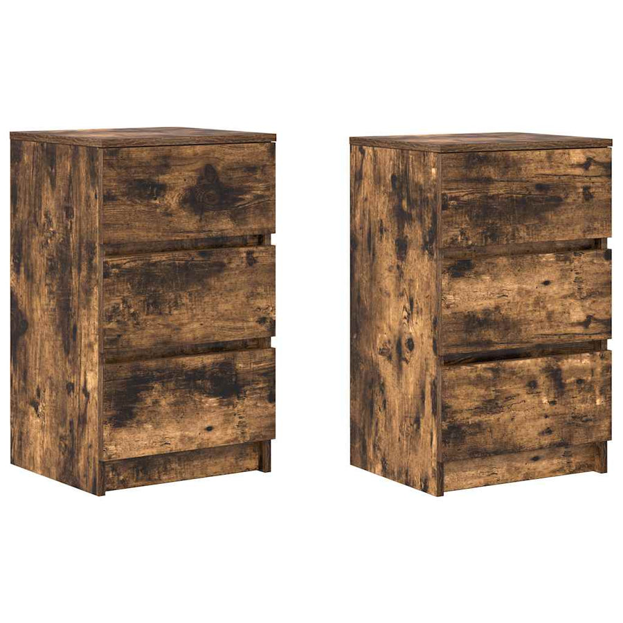 Nachtkastjes met 3 lades 2 st 39x35x65 cm gerookt eikenkleurig