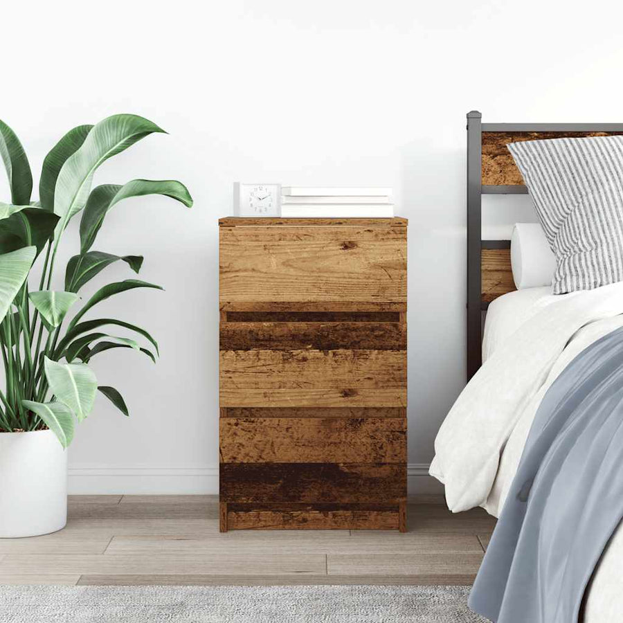 Nachtkastje met 3 lades 39x35x65 cm oud hout