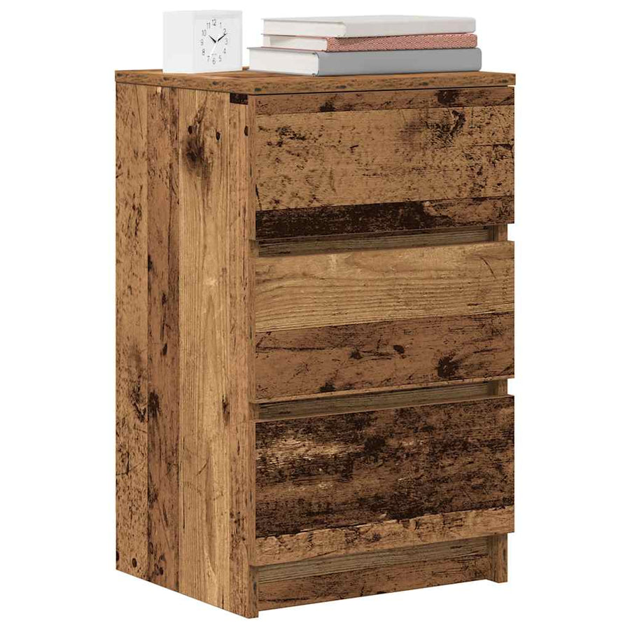Nachtkastje met 3 lades 39x35x65 cm oud hout