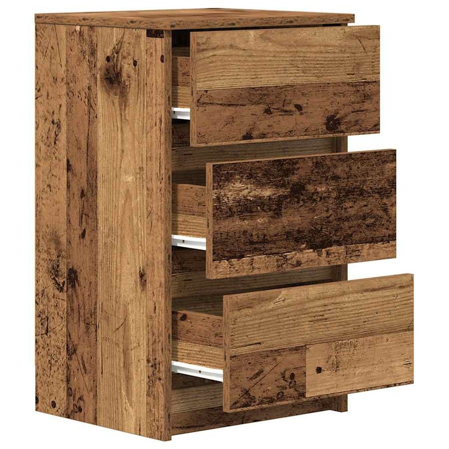 Nachtkastje met 3 lades 39x35x65 cm oud hout