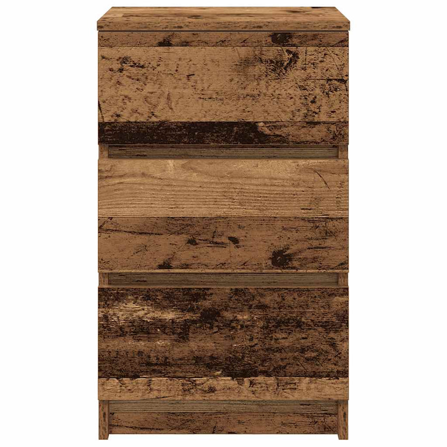 Nachtkastje met 3 lades 39x35x65 cm oud hout