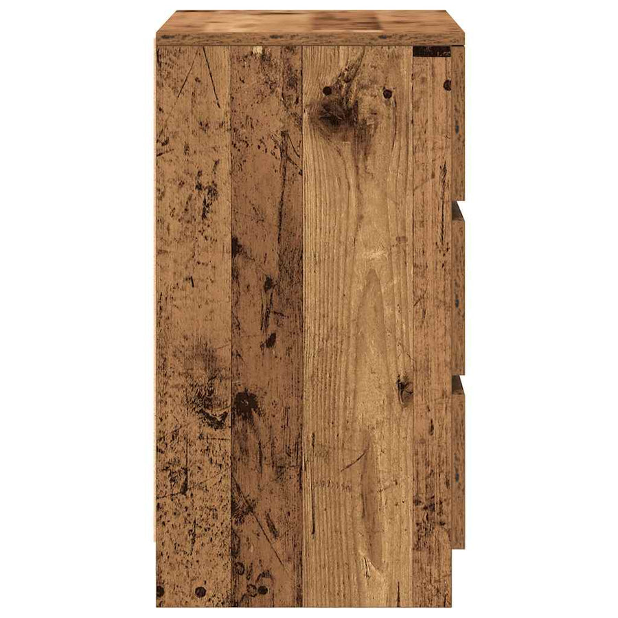 Nachtkastje met 3 lades 39x35x65 cm oud hout