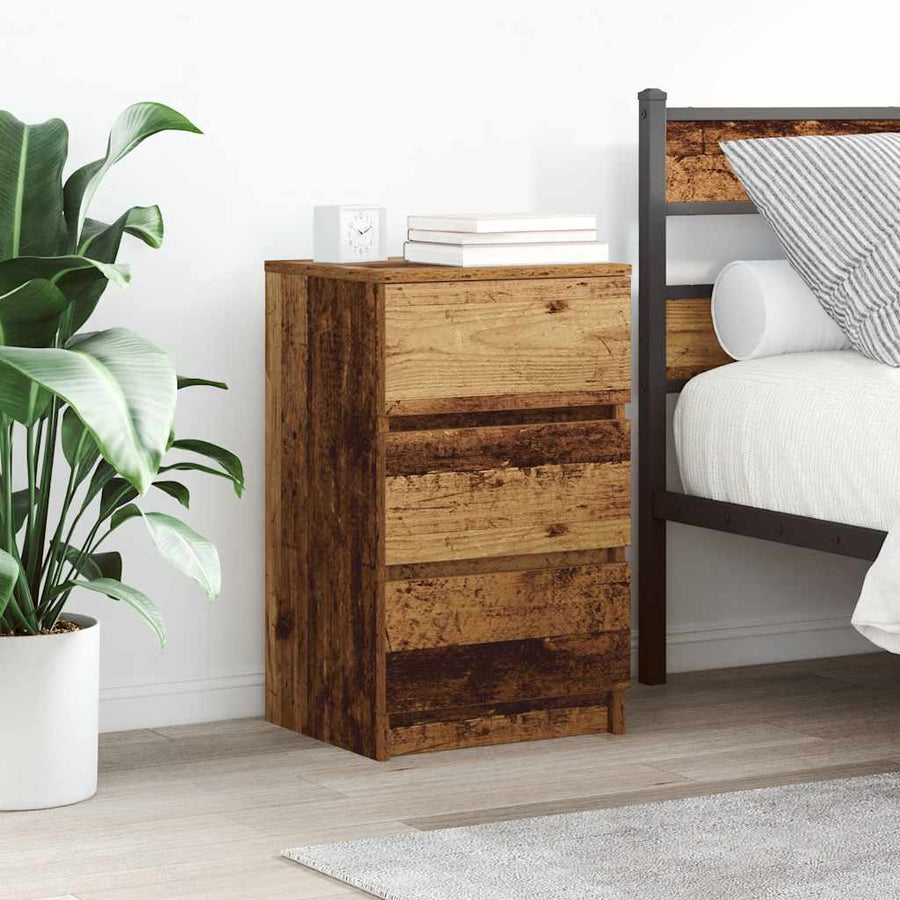 Nachtkastje met 3 lades 39x35x65 cm oud hout