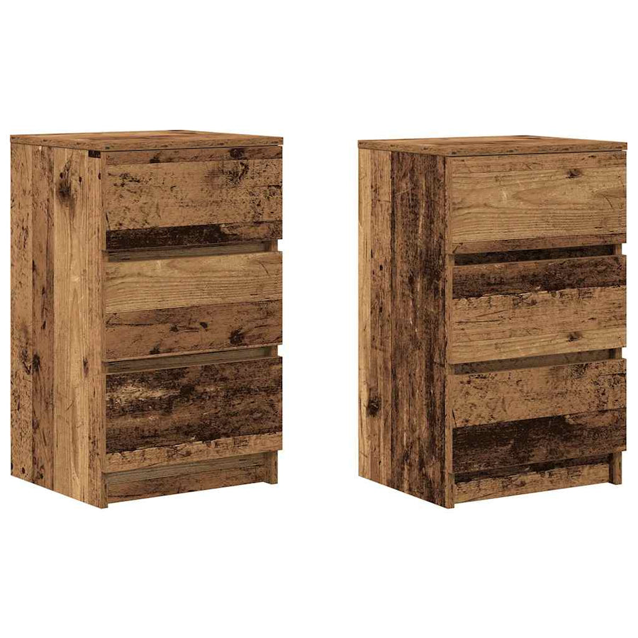 Nachtkastjes met 3 lades 2 st 39x35x65 cm oud hout