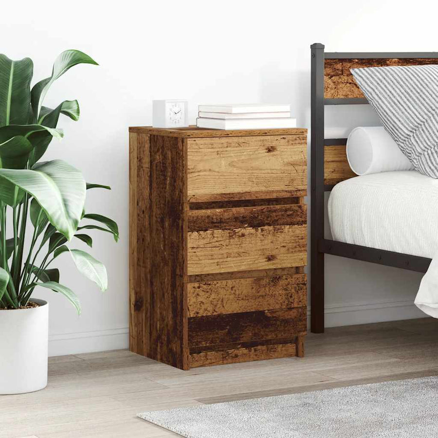 Nachtkastjes met 3 lades 2 st 39x35x65 cm oud hout