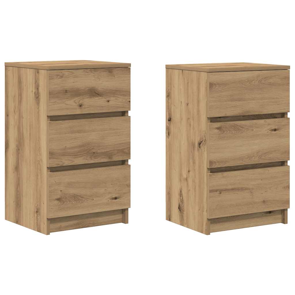 Nachtkastjes 3 lades 2 st 39x35x65 cm ambachtelijk eikenkleurig