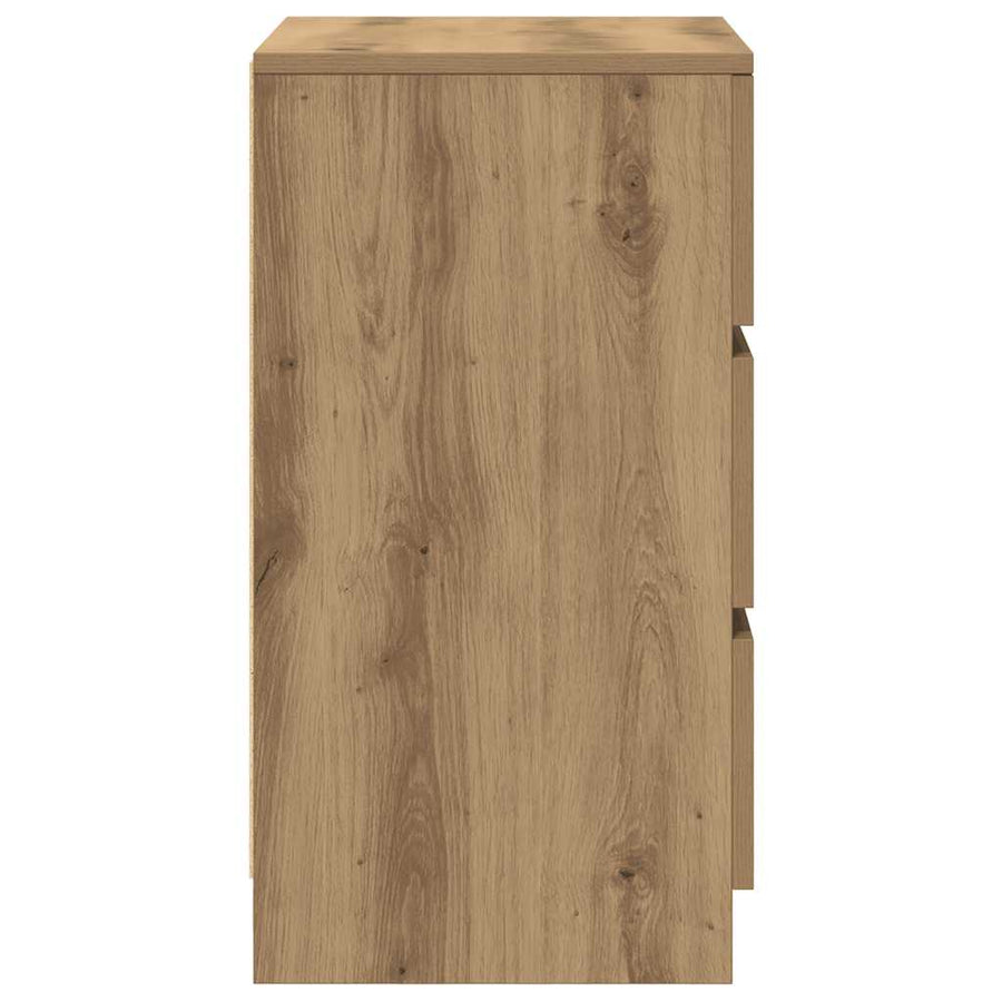 Nachtkastjes 3 lades 2 st 39x35x65 cm ambachtelijk eikenkleurig