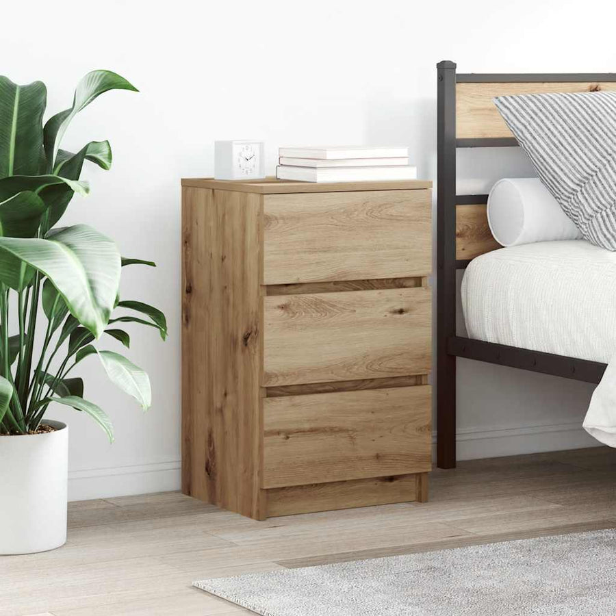 Nachtkastjes 3 lades 2 st 39x35x65 cm ambachtelijk eikenkleurig