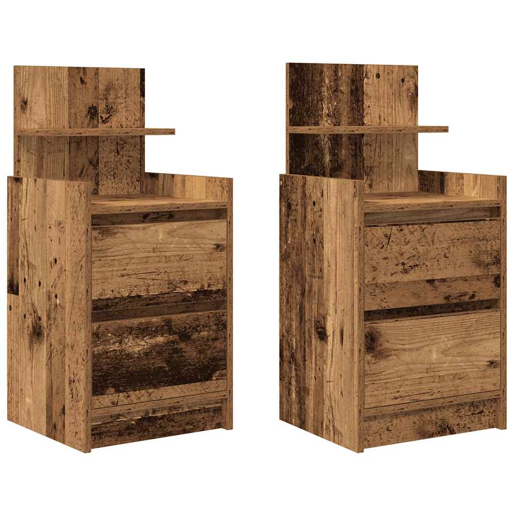 Nachtkastjes met 2 lades 2 st 38x34x80 cm oud hout