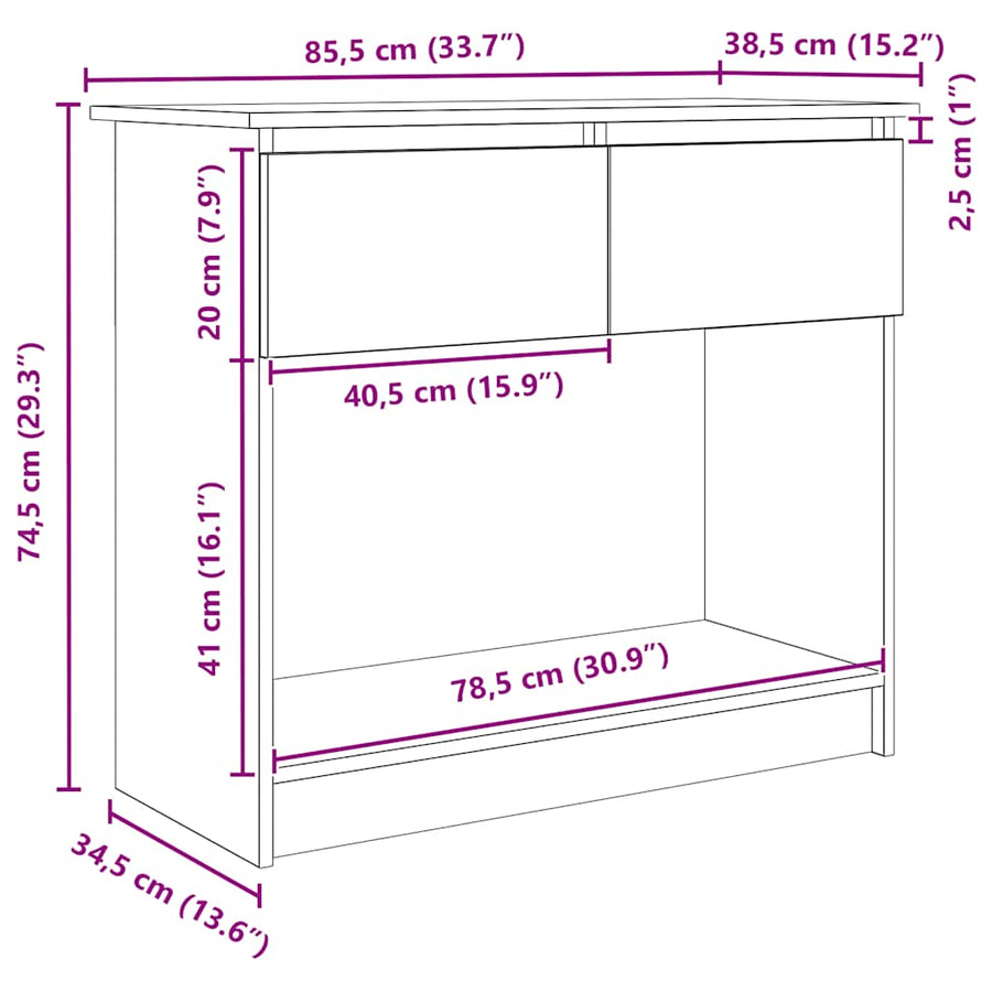 Wandtafel met lades 85,5x38,5x74,5 cm zwart