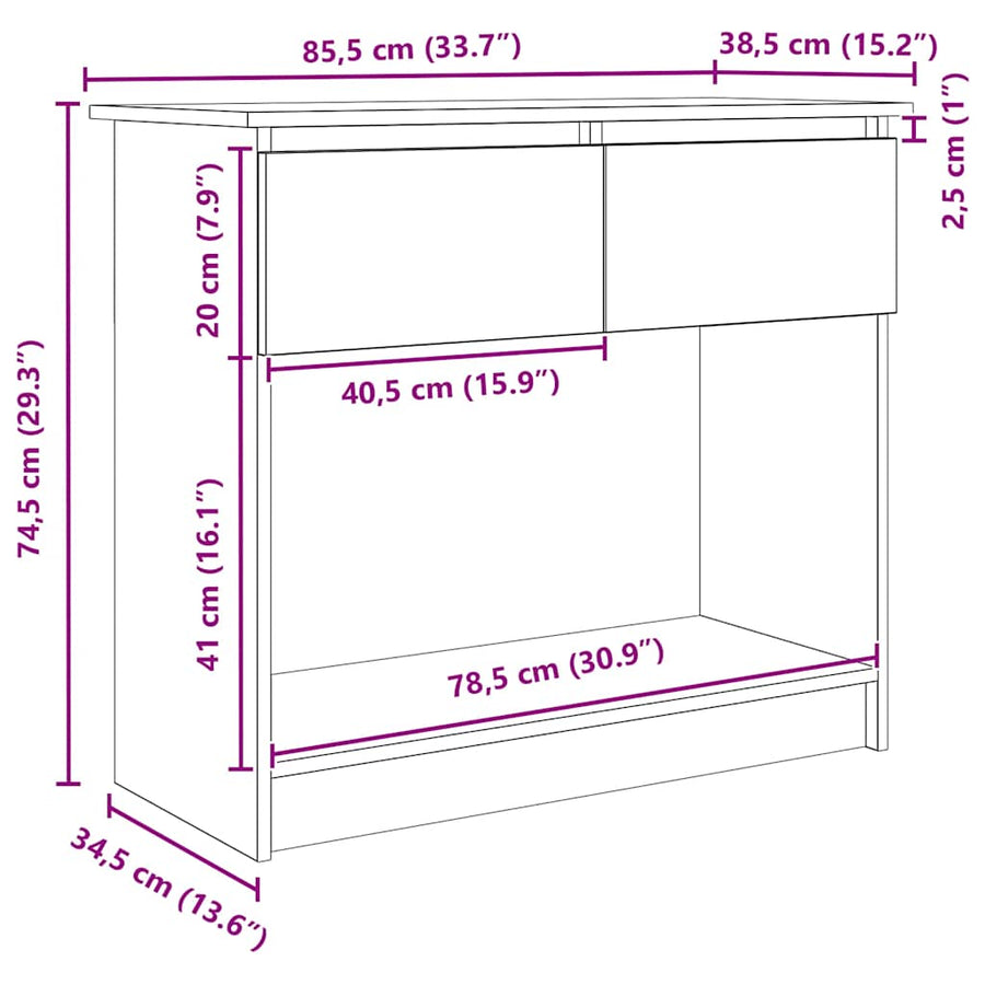 Wandtafel met lades 85,5x38,5x74,5 cm bruin eikenkleurig