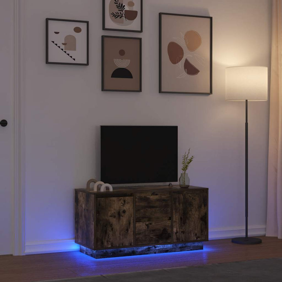 Tv-meubel met LED-verlichting 100x41x50 cm gerookt eikenkleurig