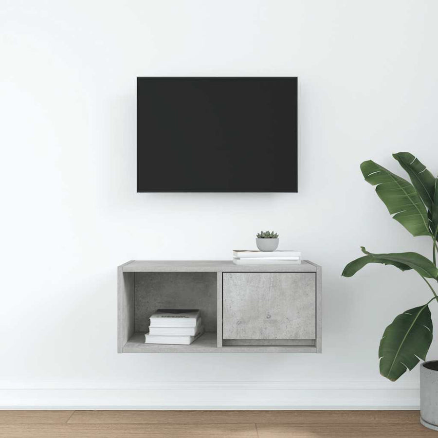 TV-meubel 60x31x25,5 cm bewerkt hout betongrijs