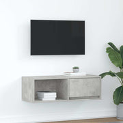 Tv-meubel 80x31x25,5 cm bewerkt hout betongrijs wandmontage