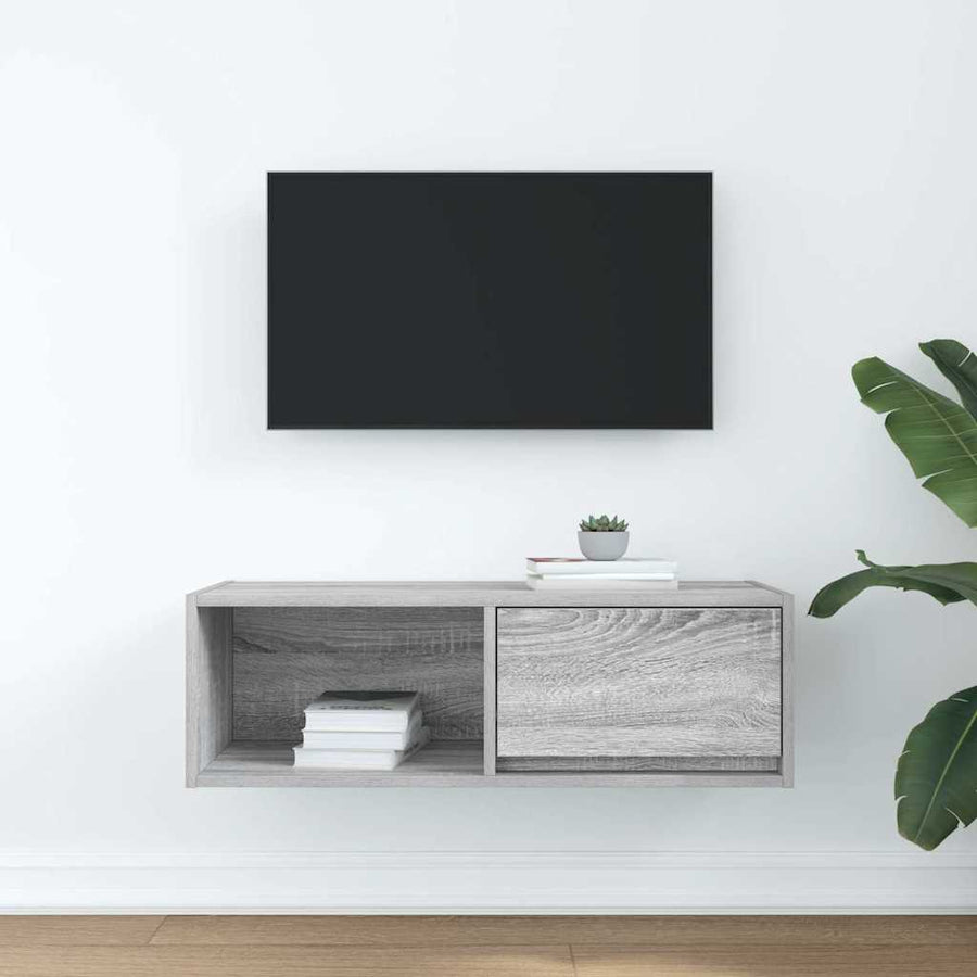 Tv-meubel 80x31x25,5 cm bewerkt hout grijs sonoma eikenkleurig
