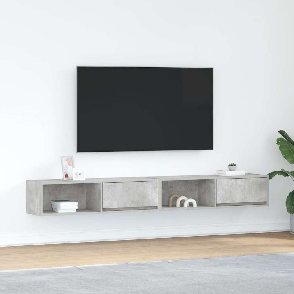 Tv-meubelen 2 st 100x31x25,5 cm bewerkt hout betongrijs