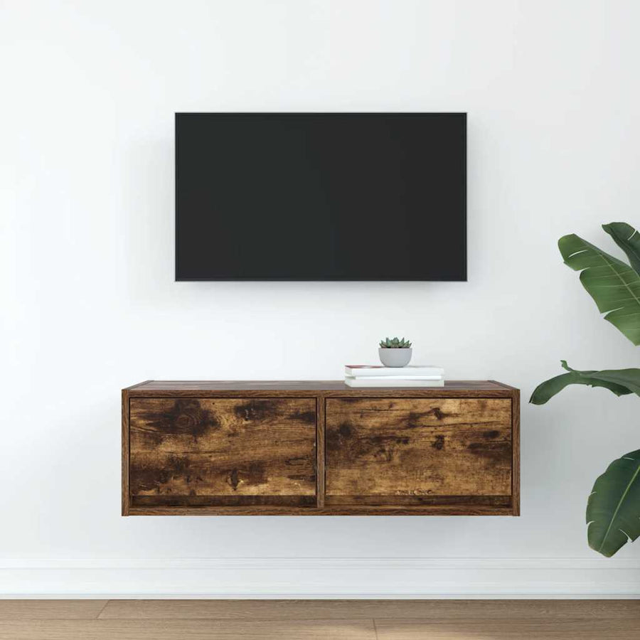 Tv-meubel 80x31x25,5 cm bewerkt hout gerookt eikenkleurig