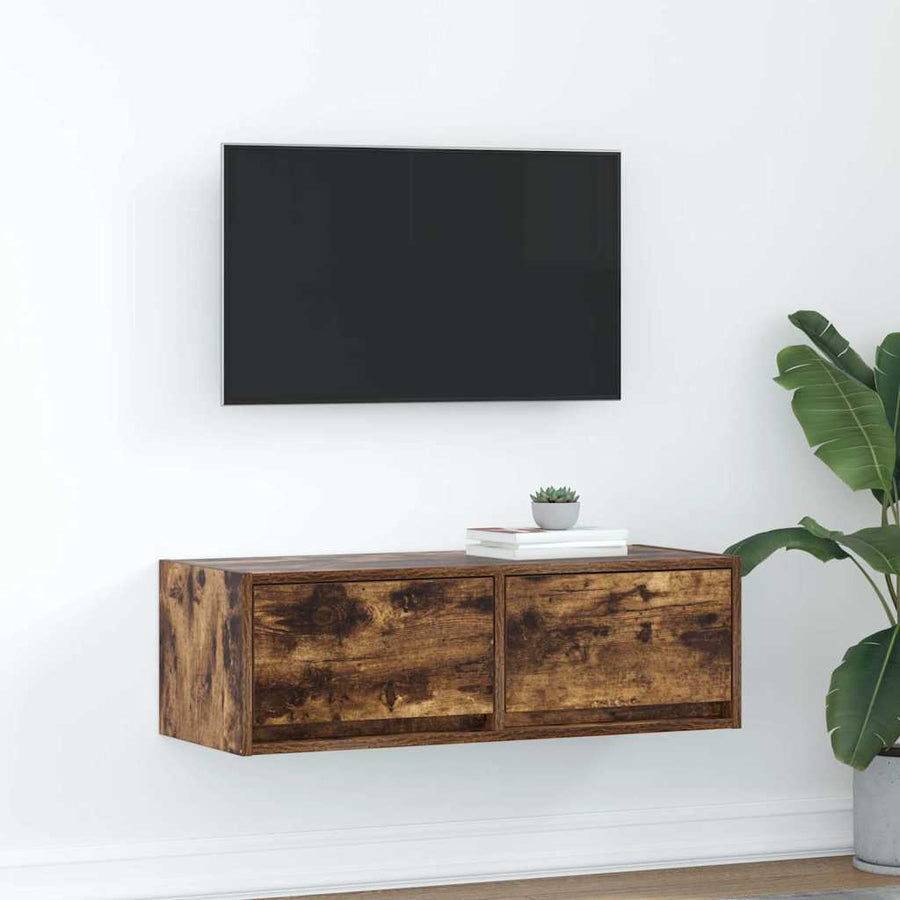 Tv-meubel 80x31x25,5 cm bewerkt hout gerookt eikenkleurig