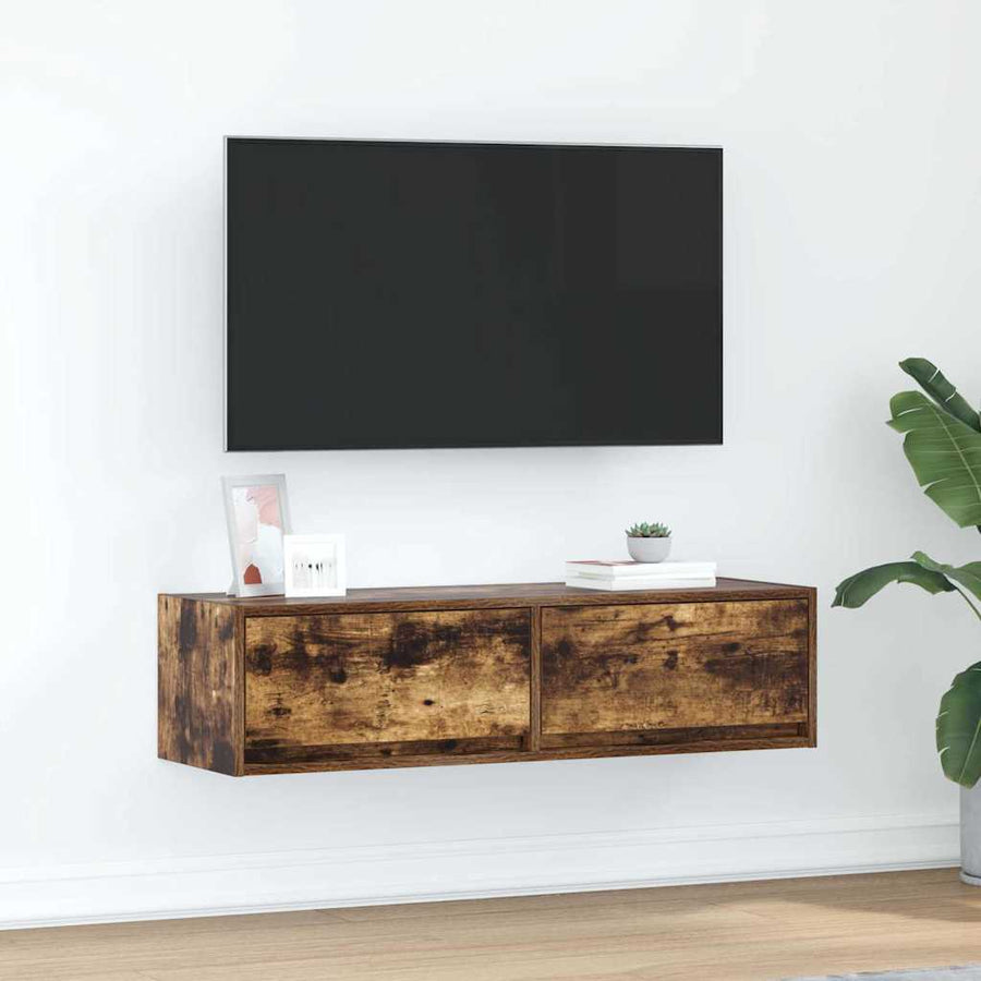 Tv-Kast Met Lade Bewerkt Hout Gerookt eiken