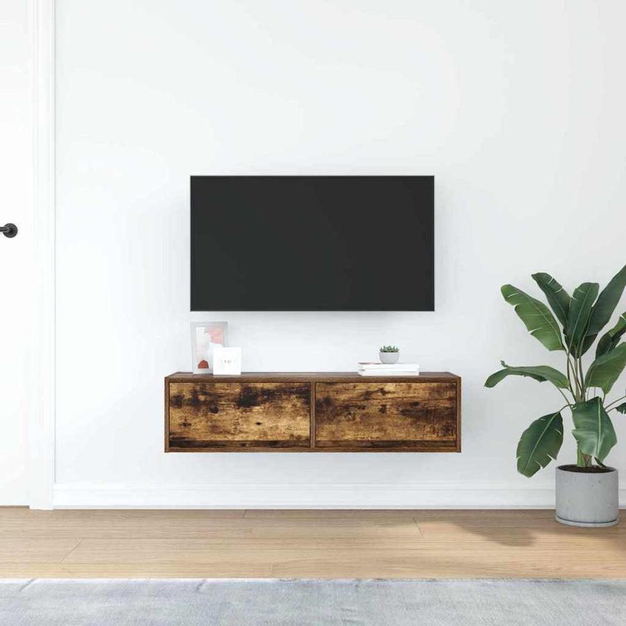 Tv-Kast Met Lade Bewerkt Hout Gerookt eiken
