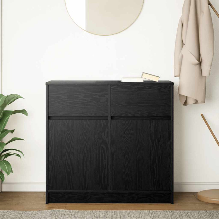 Dressoir met lade 80x34x76 cm spaanplaat zwart eikenkleurig