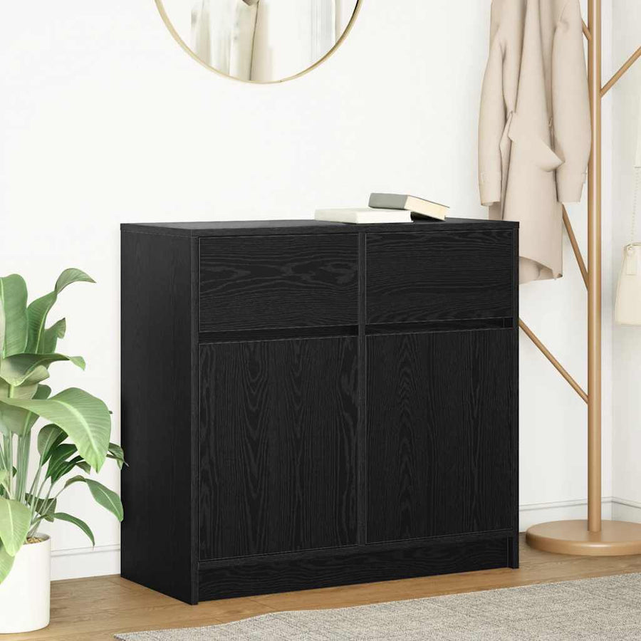 Dressoir met lade 80x34x76 cm spaanplaat zwart eikenkleurig