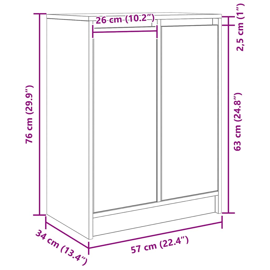 Dressoir 57x34x76 cm bewerkt hout grijs sonoma eikenkleurig