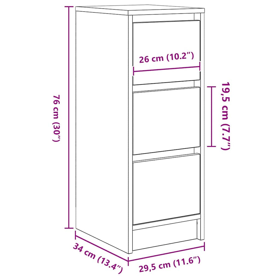 Dressoir 29,5x34x76 cm bewerkt hout artisanaal eikenkleur