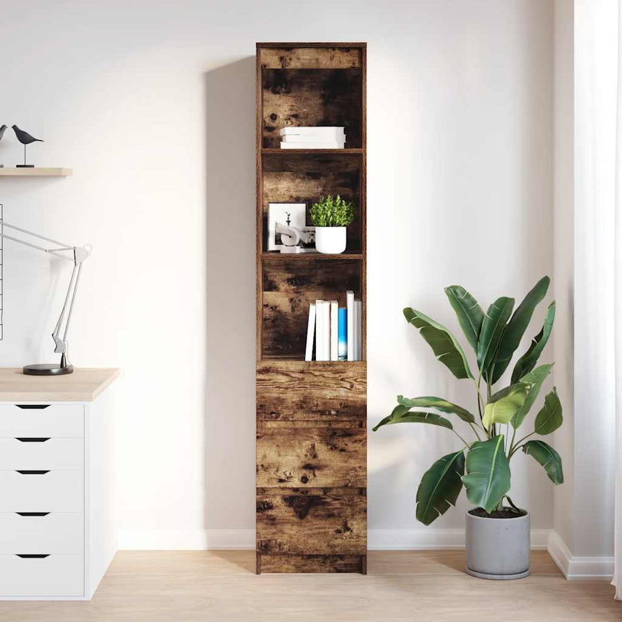 Hoge kast 37,5x35x180 cm spaanplaat gerookt eikenkleurig