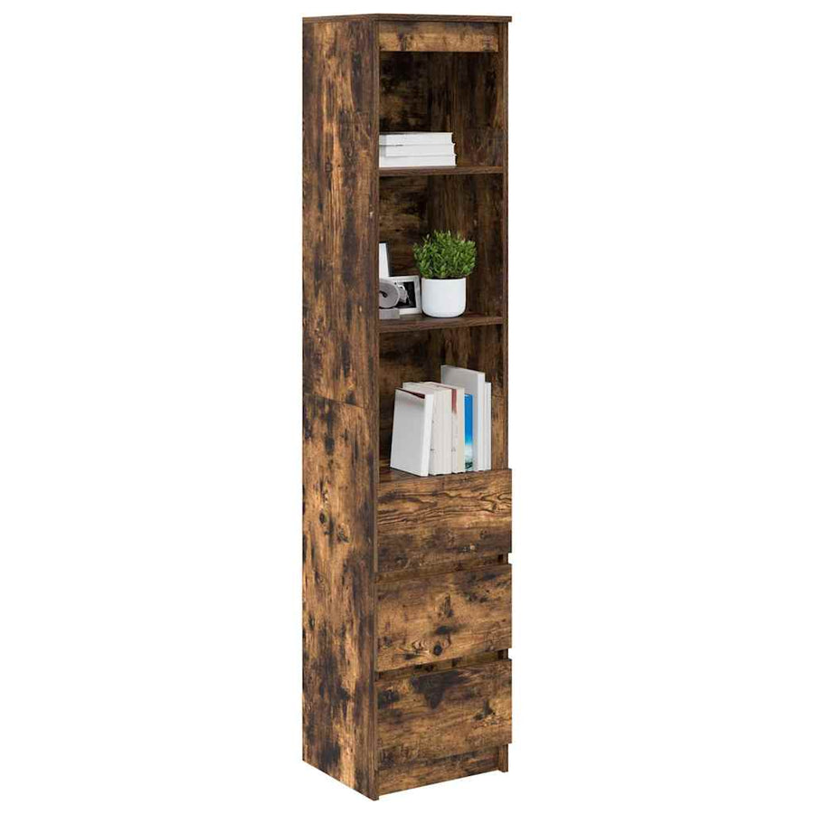 Hoge kast 37,5x35x180 cm spaanplaat gerookt eikenkleurig