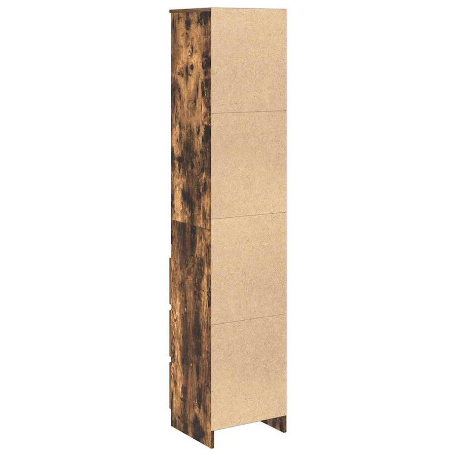 Hoge kast 37,5x35x180 cm spaanplaat gerookt eikenkleurig