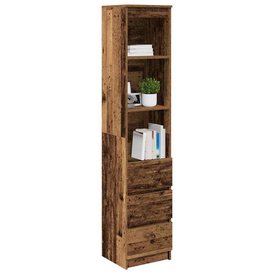 Hoge kast 37,5x35x180 cm bewerkt hout oud houtkleurig
