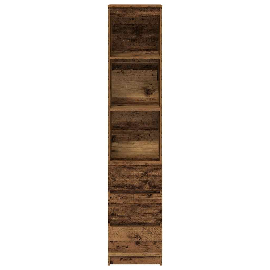 Hoge kast 37,5x35x180 cm bewerkt hout oud houtkleurig