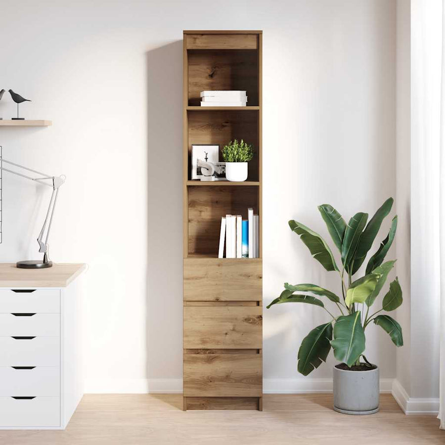 Hoge kast 37,5x35x180 cm bewerkt hout artisanaal eikenkleur
