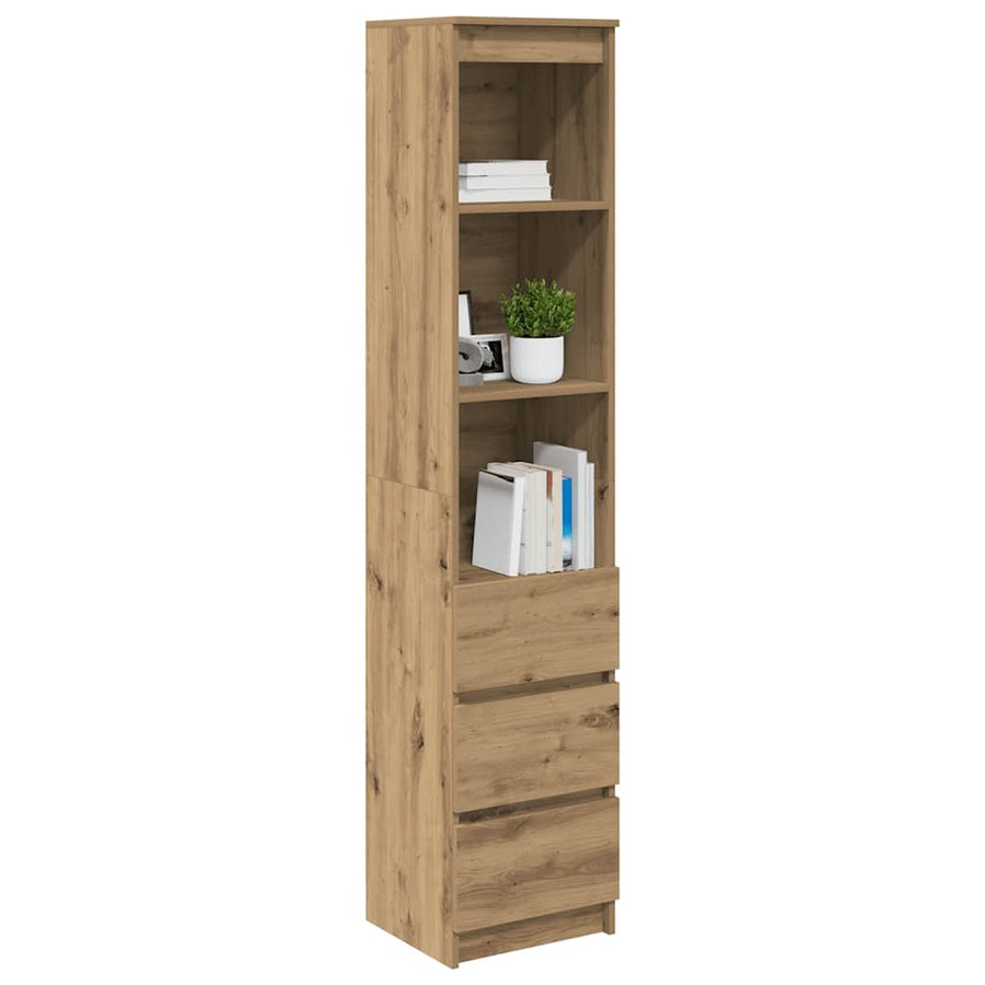 Hoge kast 37,5x35x180 cm bewerkt hout artisanaal eikenkleur