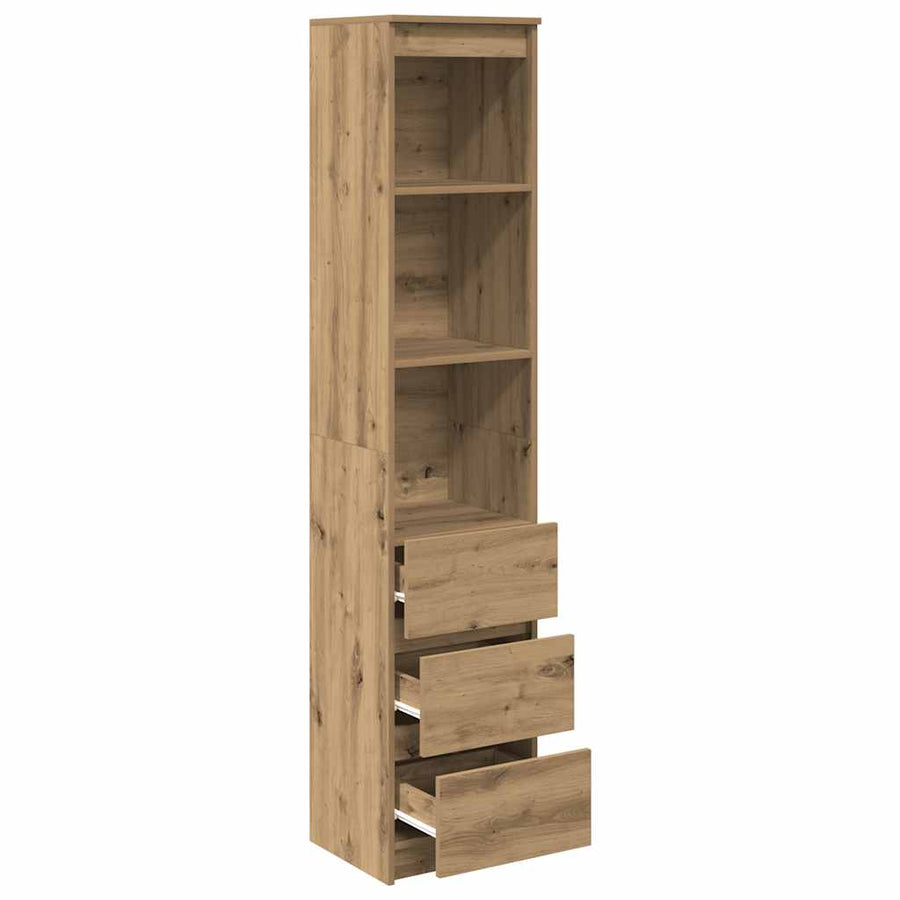 Hoge kast 37,5x35x180 cm bewerkt hout artisanaal eikenkleur