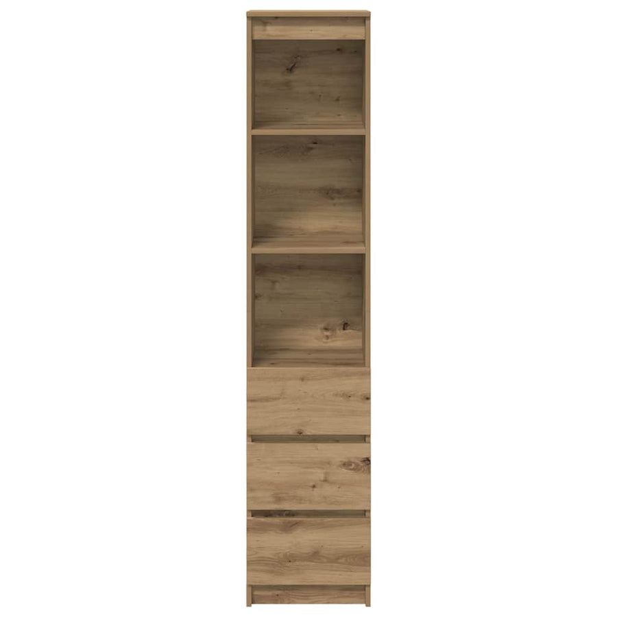 Hoge kast 37,5x35x180 cm bewerkt hout artisanaal eikenkleur